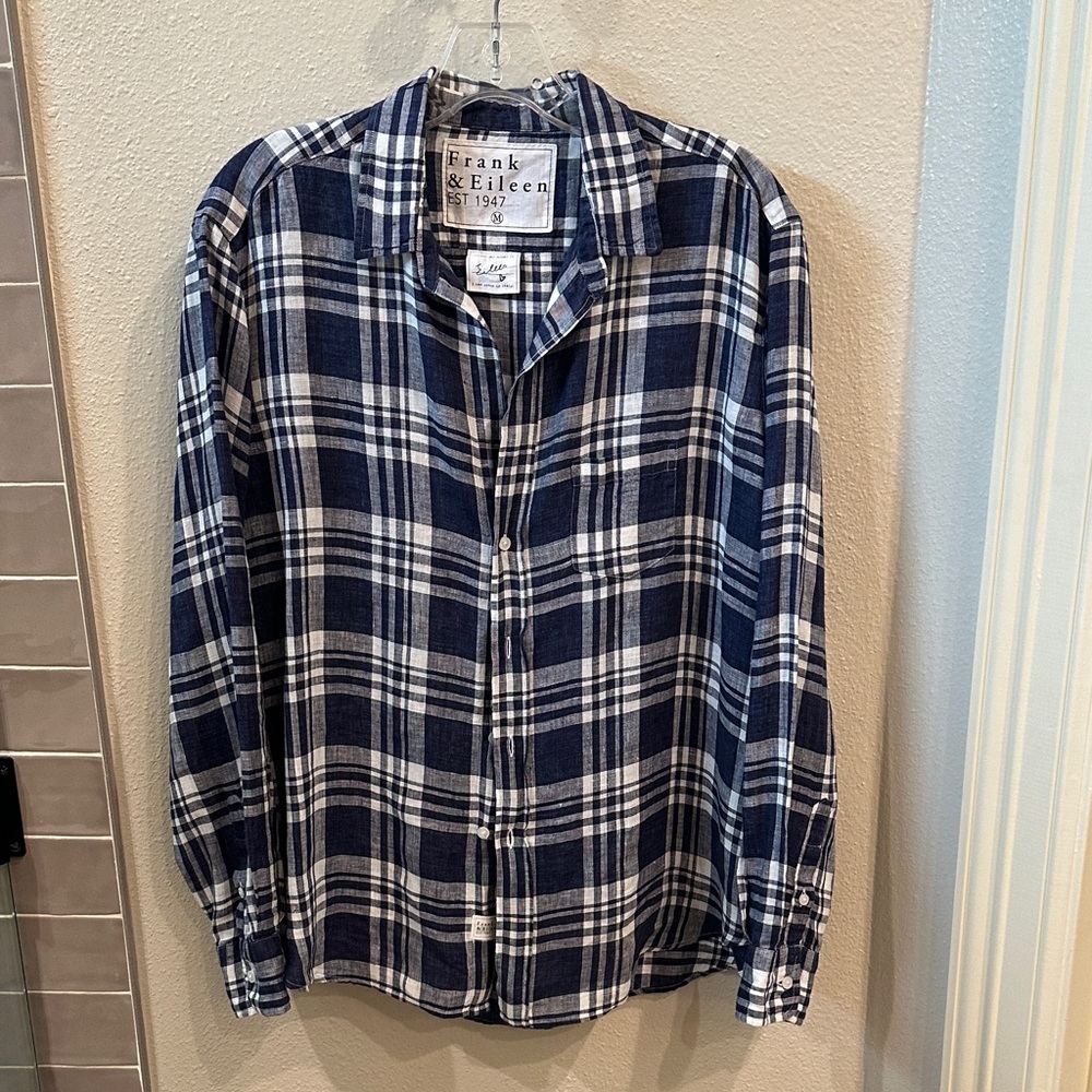 Frank & Eileen Navy and White Plaid Shirt